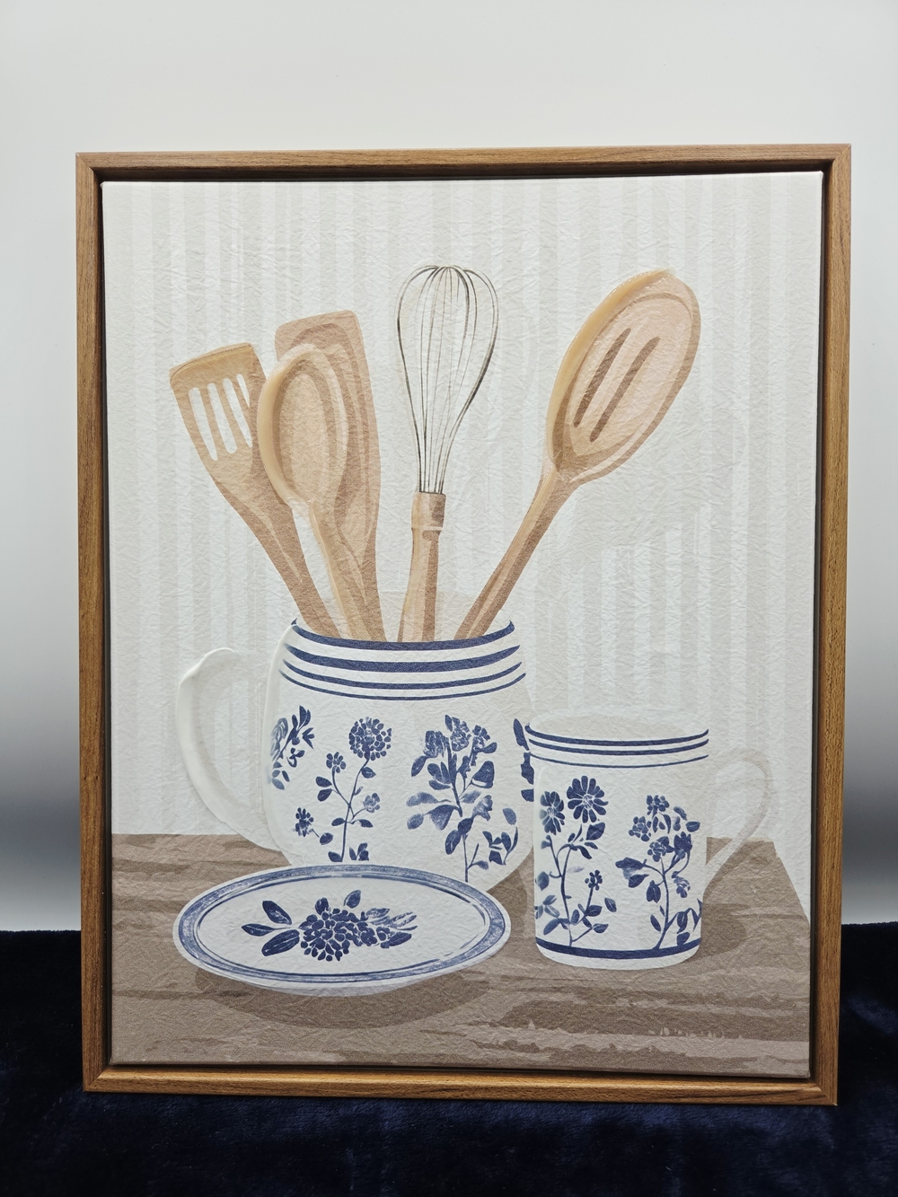 Blue Floral Kitchen Utensil Artwork - Home Kitchen Wall Decor